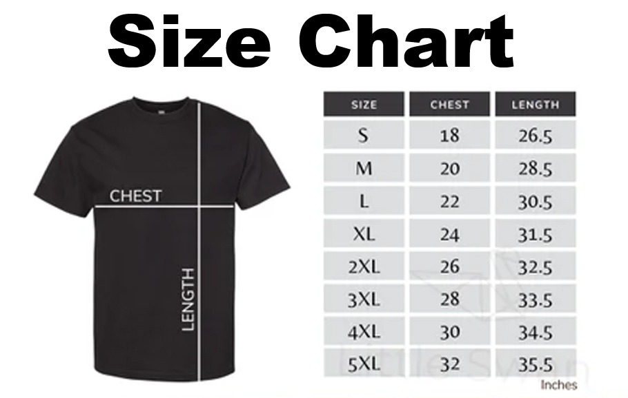 T shirt Size Chart Adult Delight Brand Clothing